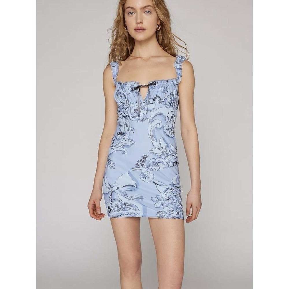Kimchi Blue Bianca S Blue Floral Mesh Mini Dress Corset Cottagecore Coquette Y2K